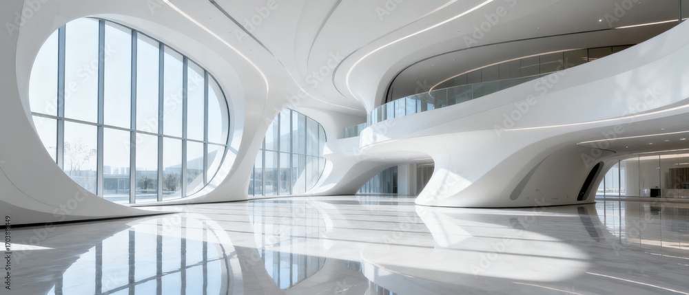 Fototapeta premium Modern architecture interior space with curves and windows