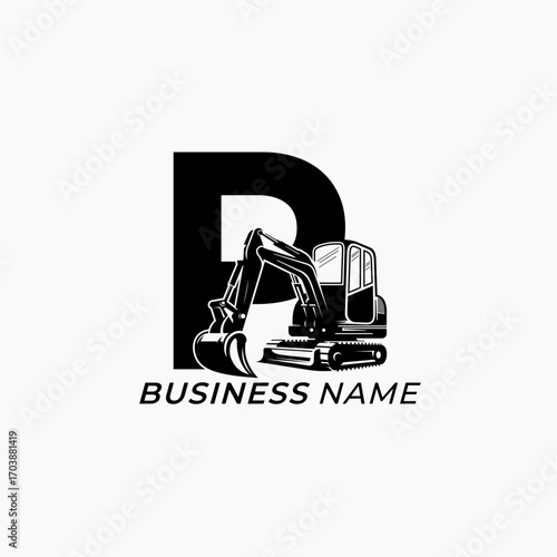 design logo combine excavator and letter P