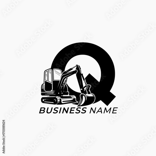 design logo creative letter Q and excavator