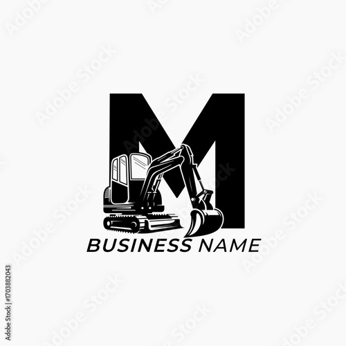 design logo combine letter M and excavator
