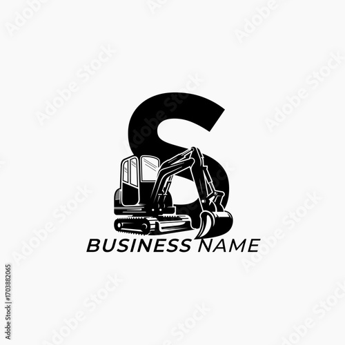 design logo creative letter S and excavator