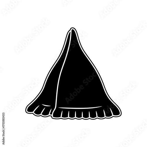 Black conical hat with scalloped edge and white outline