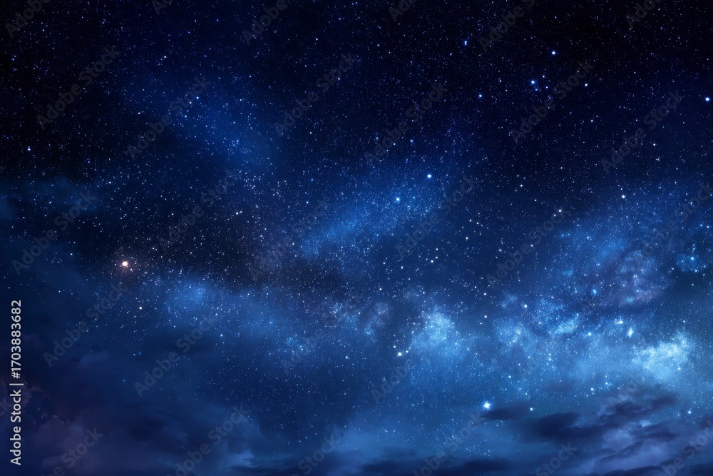 Fototapeta premium Night sky filled with stars and constellations some clouds are visible at the bottom