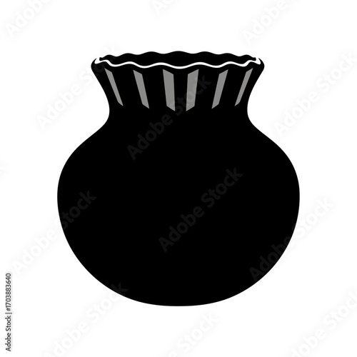 Simple black silhouette of a decorative vase with a ruffled rim