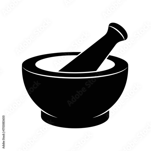 Black mortar and pestle icon isolated on white background