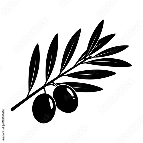 Black silhouette of an olive branch with two olives