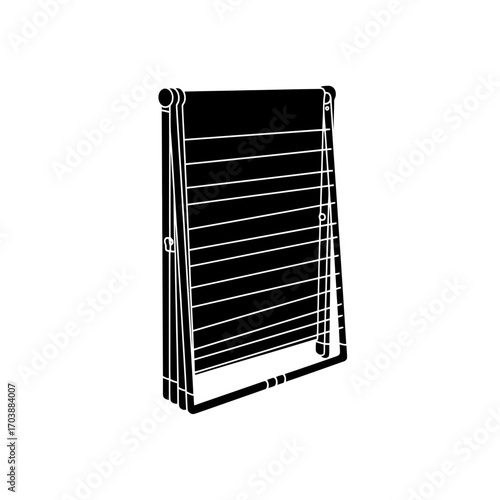 Black and white illustration of a folded clothes drying rack