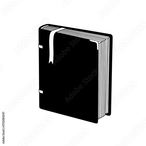 Simple black hardcover book with white ribbon bookmark