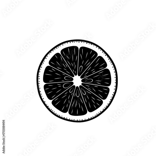 Black and white stylized slice of citrus fruit