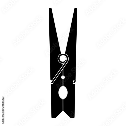 Black silhouette of a wooden clothespin on a white background