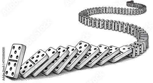 Hand-Drawn Domino Bones Line Chain Engraving Illustration
