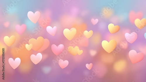 Soft and Dreamy Heart Shapes on a Colorful Gradient Background for Romantic and Sweet Designs in Various Applications and Media Projects