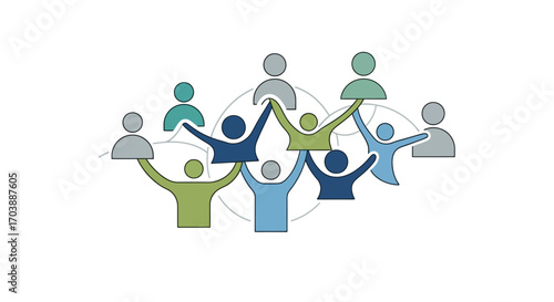 Connected network of people showing teamwork and support. Vector Illustrations. EPS Editable