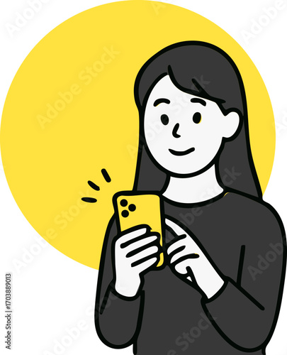 illustration of woman holding a mobile smart phone