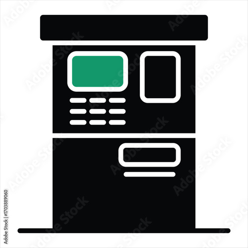 atm machine icon in glyph emerald green style vector illustration