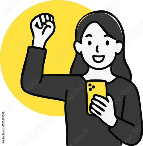 illustration of woman holding a mobile smart phone