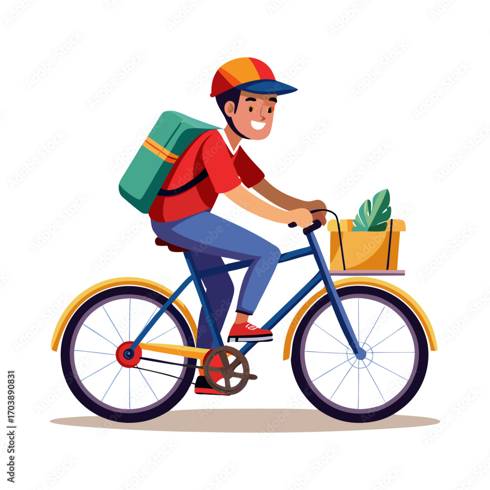 Naklejka premium Delivery person riding a bicycle