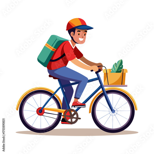 Delivery person riding a bicycle