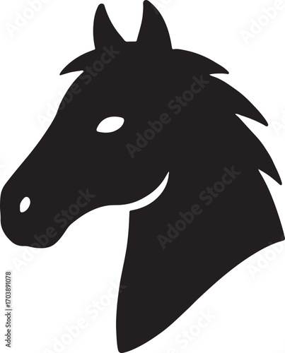 Horse head icon silhouette, strong equine vector, farm and animal illustration design.