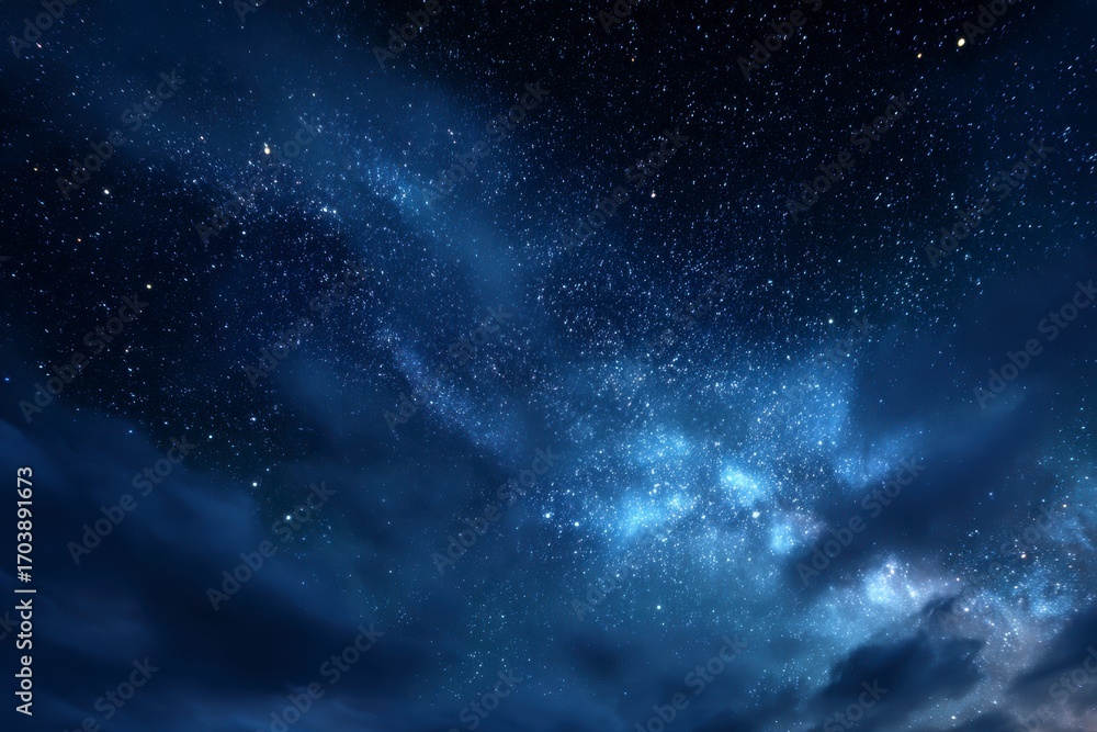 Obraz premium Stars in a dark blue night sky scattered across space with faint clouds