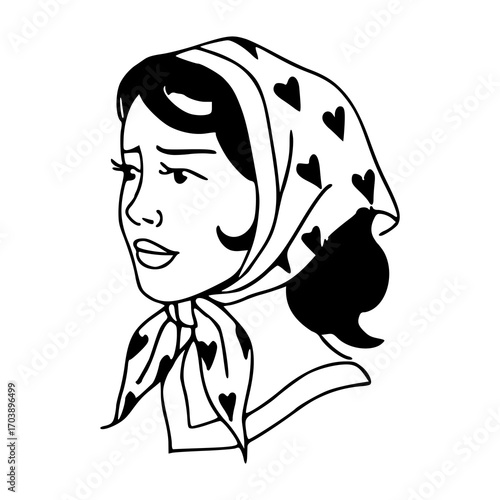 retro woman with headscarf vector illustration