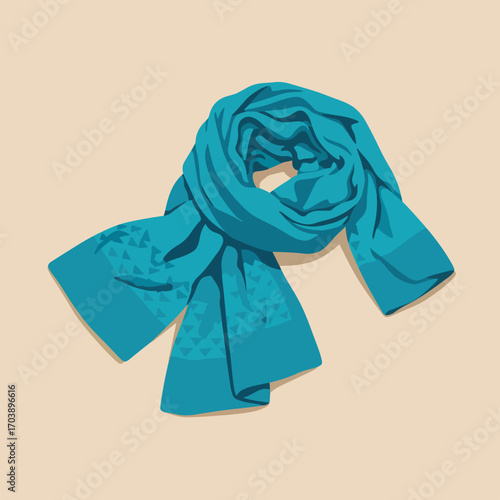 Vector Illustration of Blue Scarf with Geometric Pattern in Modern Minimalist Style