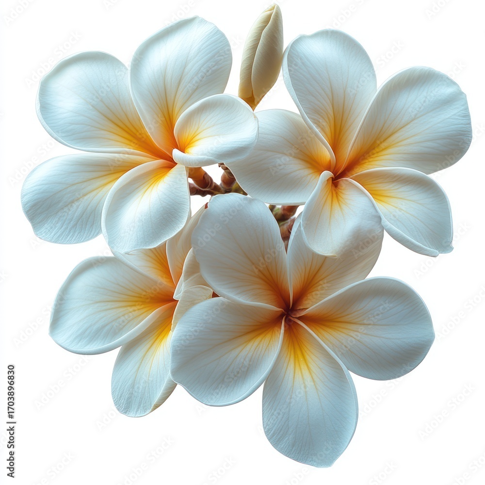 Fototapeta premium Plumeria cluster white yellow flowers