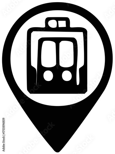 Simple Glyph Style Train Station Location Pin Point Navigation Icon