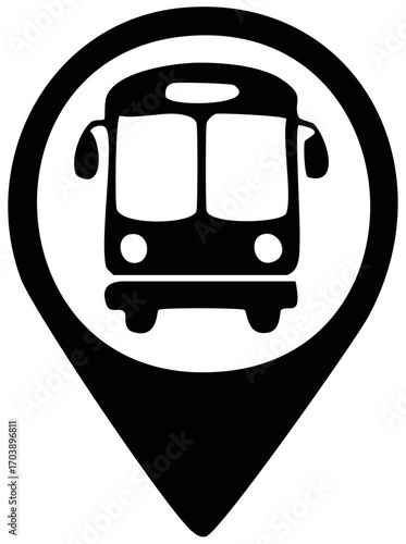 Minimalist Black and White Bus Location Pin Pointer Transportation Icon