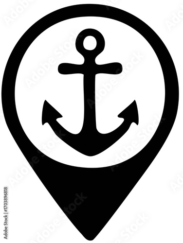 Simple Black and White Anchor Location Marker Map Icon Design