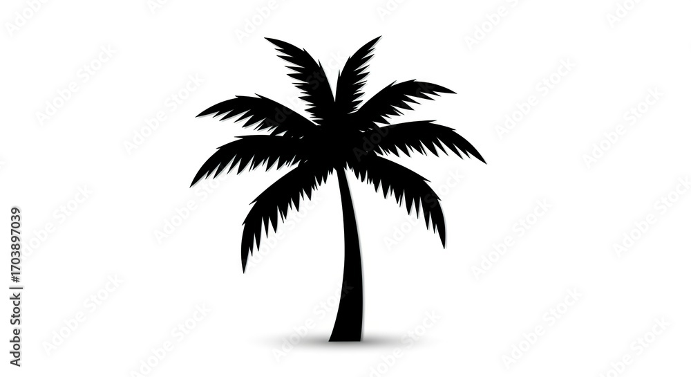 Fototapeta premium Black Silhouette Palm Tree Icon on White Background Simple Tropical Design