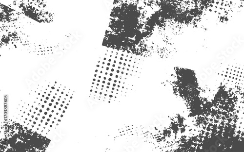 Abstract drops and smears of black acrylic paint isolated on a white background.Modern Stylish Halftone Technology Seamless Texture. 