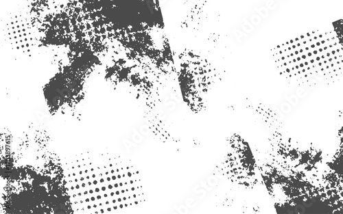 Abstract drops and smears of black acrylic paint isolated on a white background.Modern Stylish Halftone Technology Seamless Texture. 