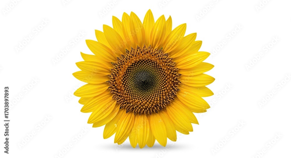 Fototapeta premium Bright Yellow Sunflower Blooming Isolated on White Background