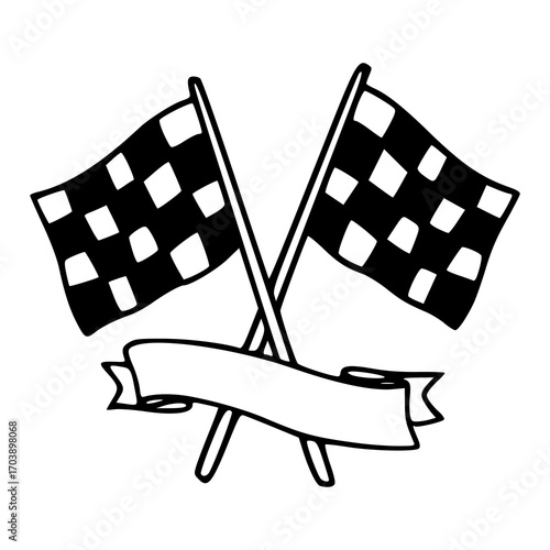 crossed Checkered flags with blank banner