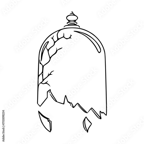 broken bell jar with a tree branch inside