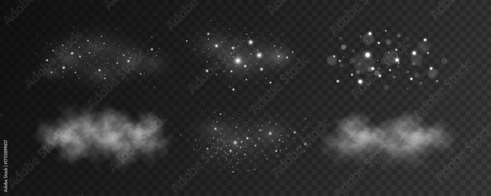 custom made wallpaper toronto digitalSet of abstract white glares bokeh and glowing particles with snowy fog effect. Cold mist with snow dust for fantasy scenes or Christmas concept. Light effects for your design. Vector illustration.