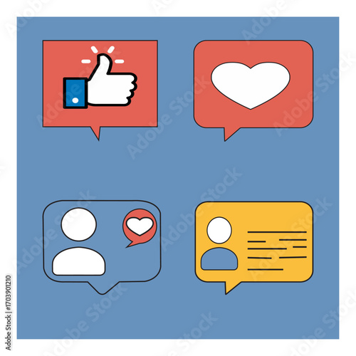 Minimal Flat Social Media Icons with Heart Like Comment vector