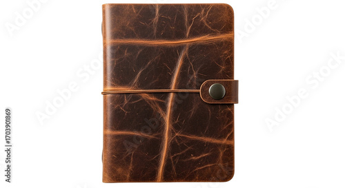 Capturing untold stories A weathered leather journal bound with memories awaits new adventures on transparent background