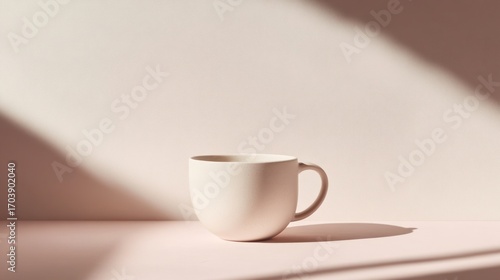 Cream mug on pastel background