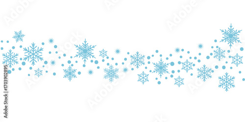 A stylized illustration featuring light blue snowflakes and dots, arranged in a flowing pattern.