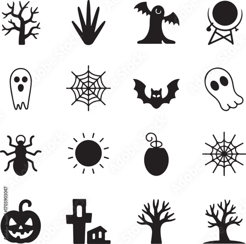 set of silhouette halloween icons