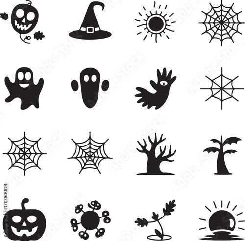 set of silhouette halloween icons