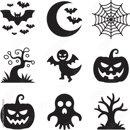 set of silhouette halloween icons