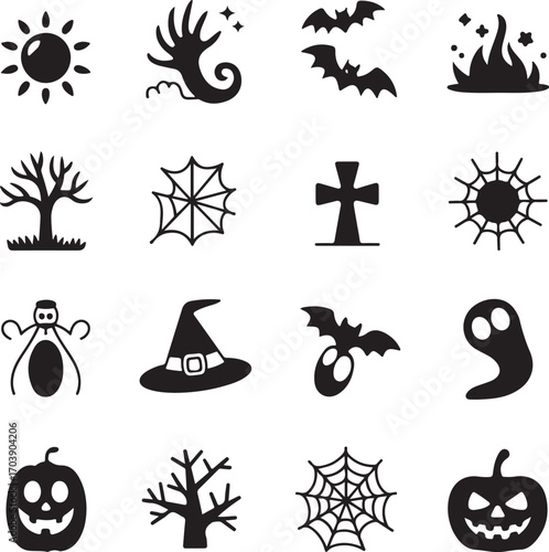 set of silhouette halloween icons