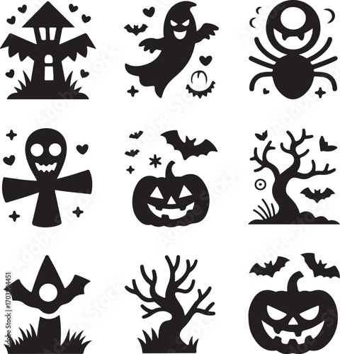 set of silhouette halloween icons