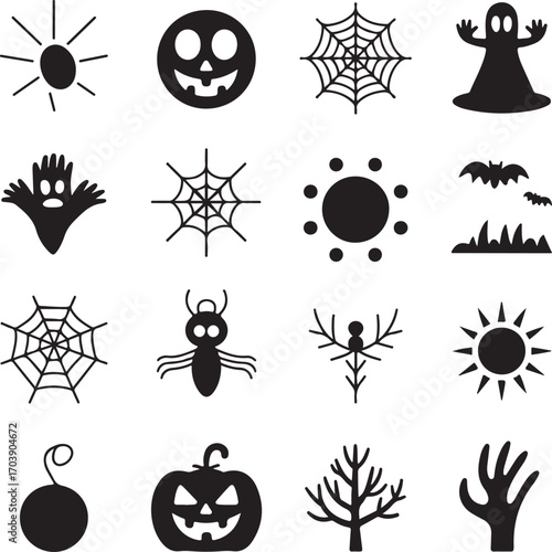 set of silhouette halloween icons