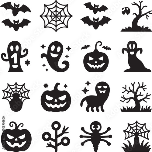 set of silhouette halloween icons