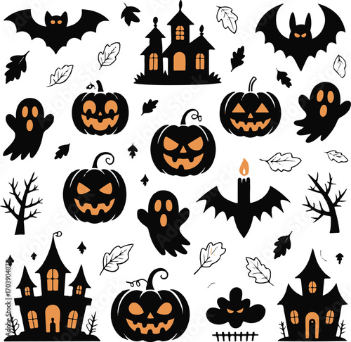 set of silhouette halloween icons