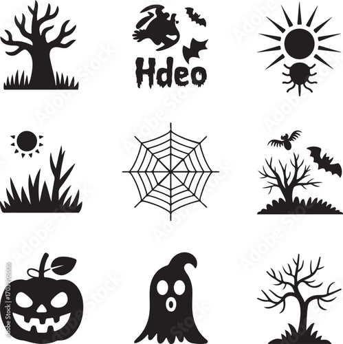 set of silhouette halloween icons